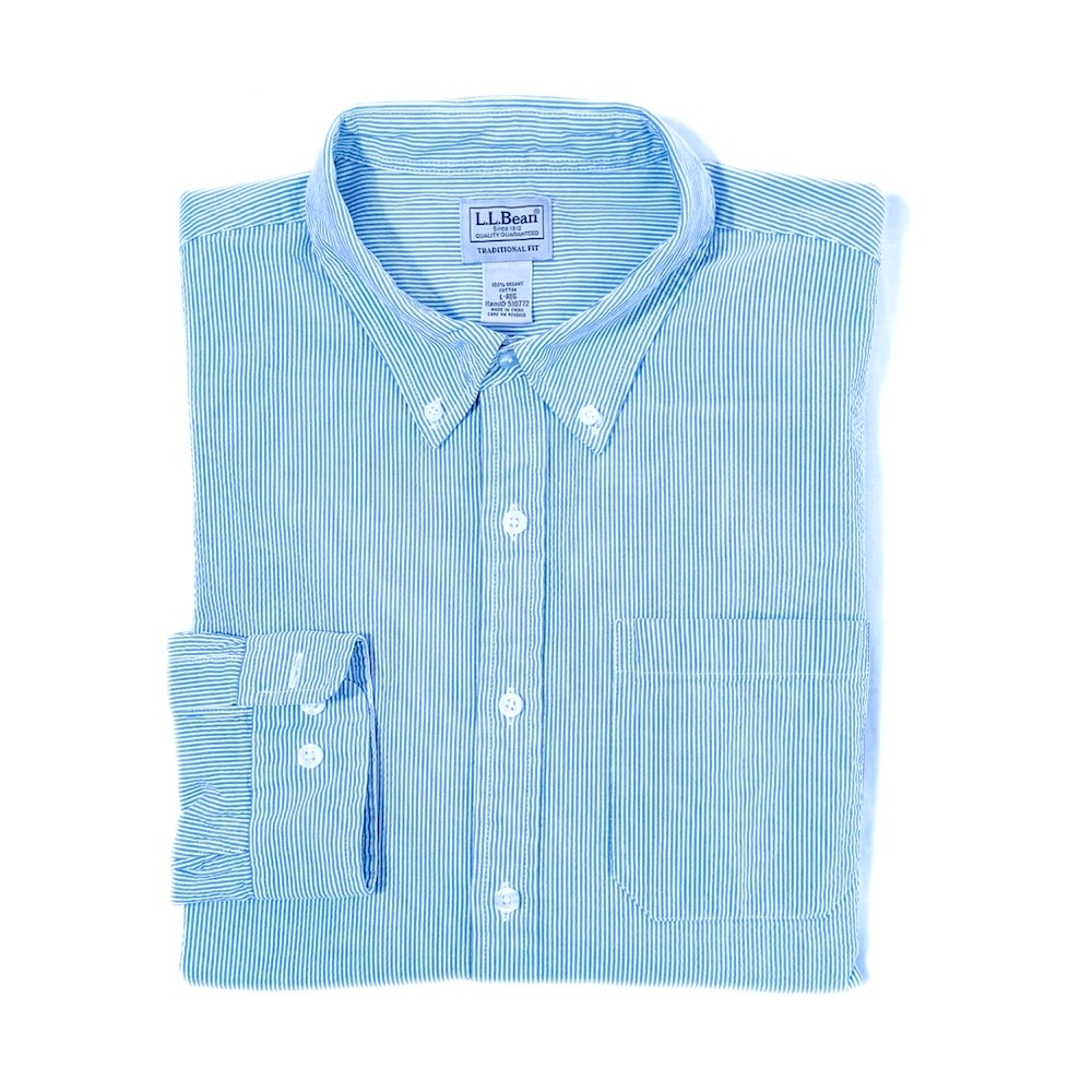 Men’s L.L. Bean Seersucker Organic Cotton Button-Down Collar Shirt